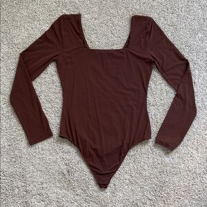 Quince • Second Skin Square Neck Long Sleeve Bodysuit Cocoa